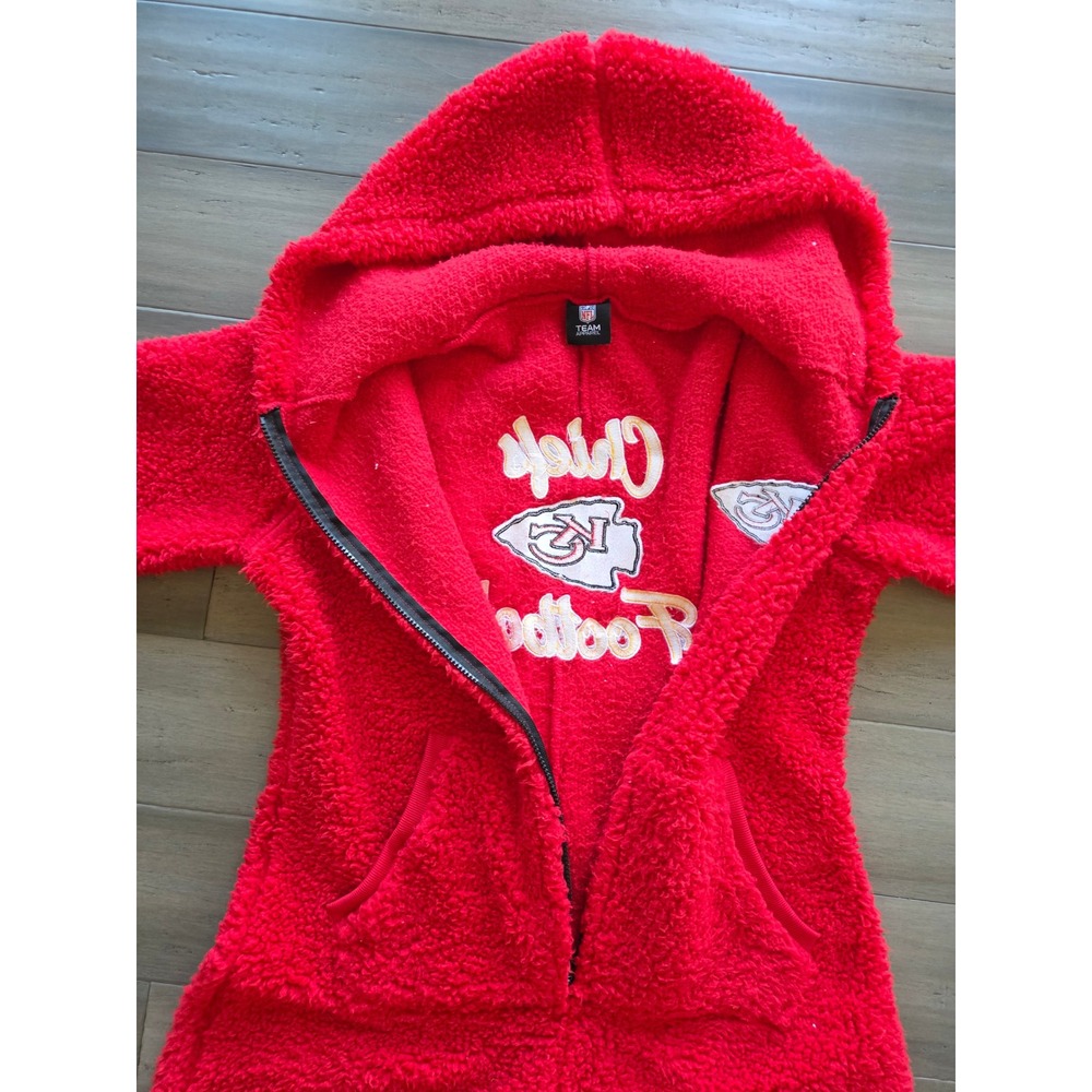 NFL Team Apparel Kansas City Chiefs Sherpa Fleece Hooded Union Suit Red Unisex - Picture 3 of 11